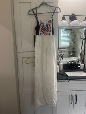 Flying Tomato White Maxi Dress with Multicolor Embroidered Bodice